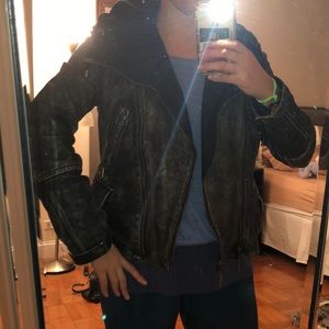 Andrew Marc leather jacket with hood